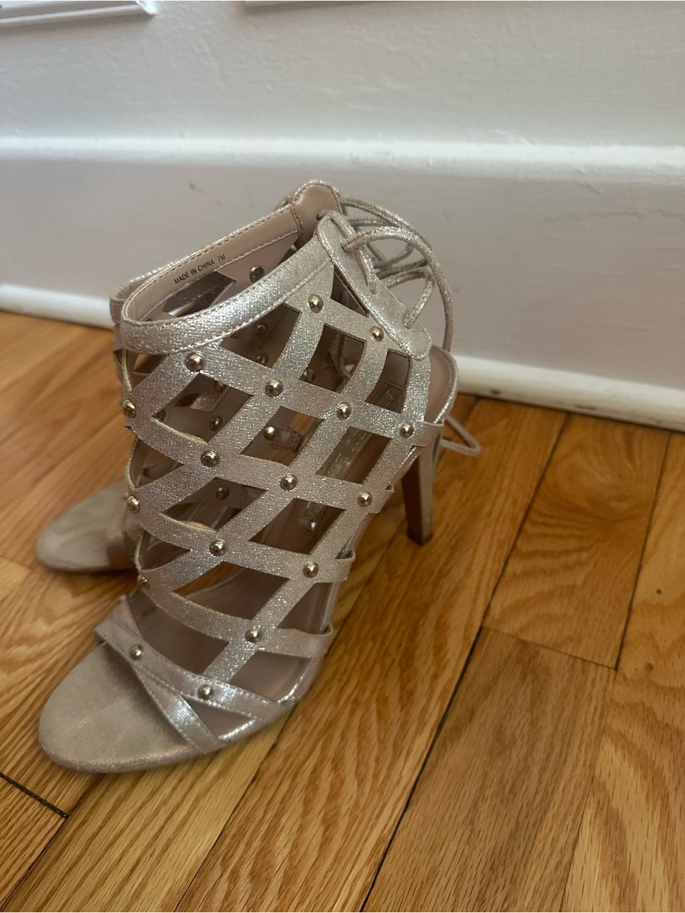 Women’s Metallic Cage Stud High Heel Sandals - Gold